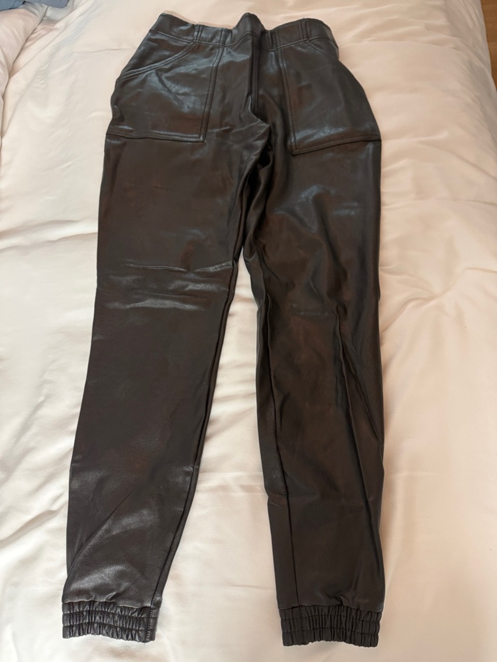 SPANX Black Faux Leather Jogger Pants with Patch Pockets
